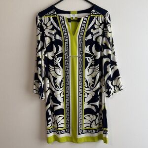 Crown & Ivy Navy and White Striped Top with Lime Accents